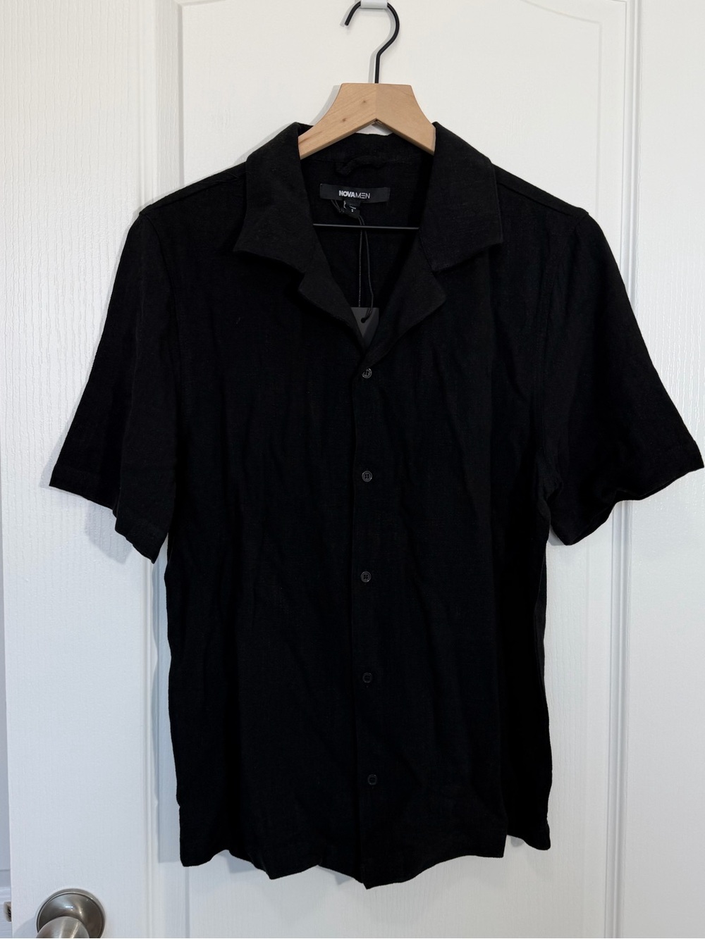 NWT Nova Men Solid textured Linen Button Up Shirt Small